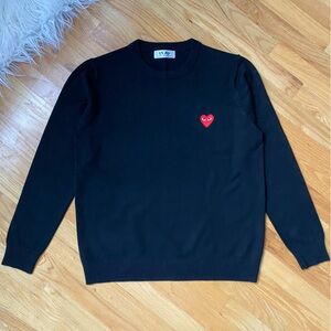 Comme des Garcons Black Sweater with Red Heart Emblem NWOT